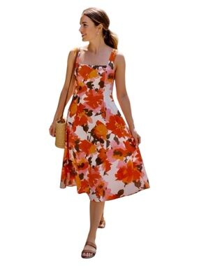 Joie Summer Floral Linen Blend Midi Dress Size 10